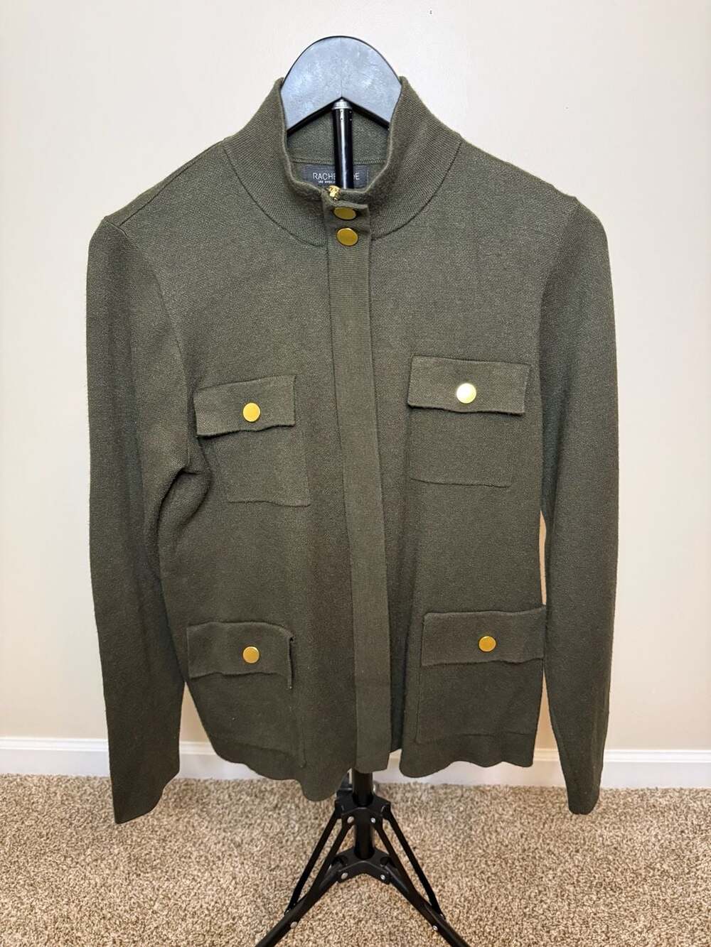 Rachel Zoe Olive Green Utility Knit Jacket Size L